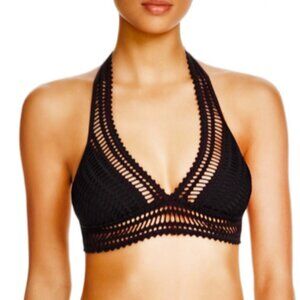 ROBIN PICCONE SOPHIA CROCHET HALTER BIKINI TOP BLACK BOHO SWIM BEACH RESORT SM